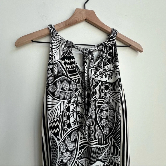 Chico’s Tropical Print Striped Maxi Dress Halter Stretch Jersey Size 0 (4-6) - Picture 9 of 12